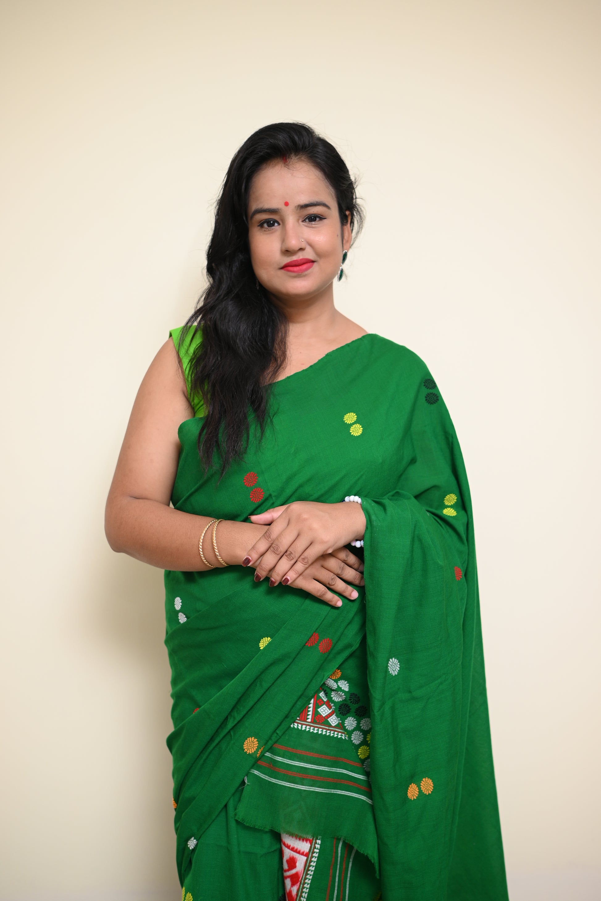 Handcrafted Green Padmini Cotton Mekhela Sador with Missing Jura Motifs & Unstitched Blouse