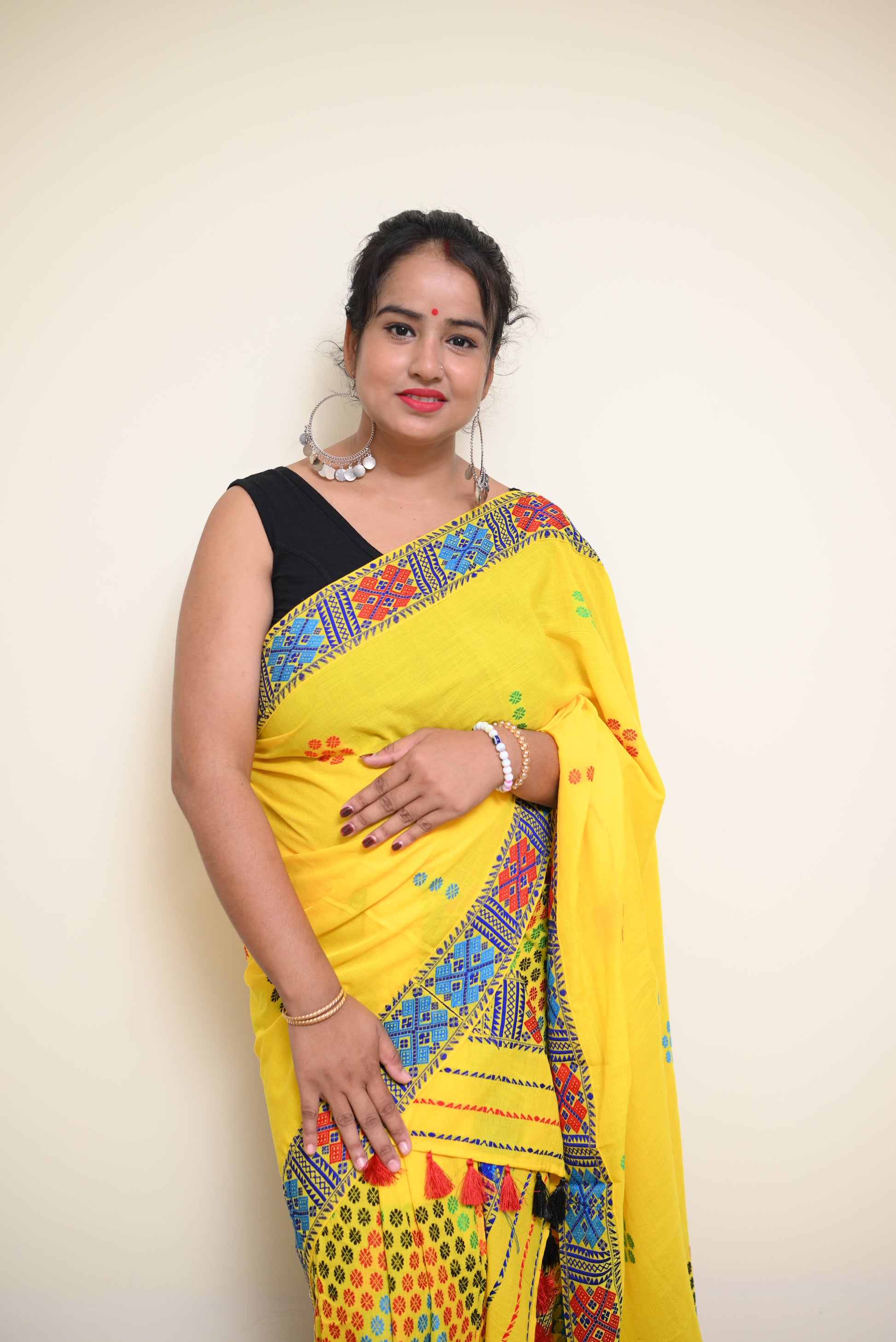 Padmini Yellow Missing Mekhela Sador – Ready to Wear with Unstitched Blouse