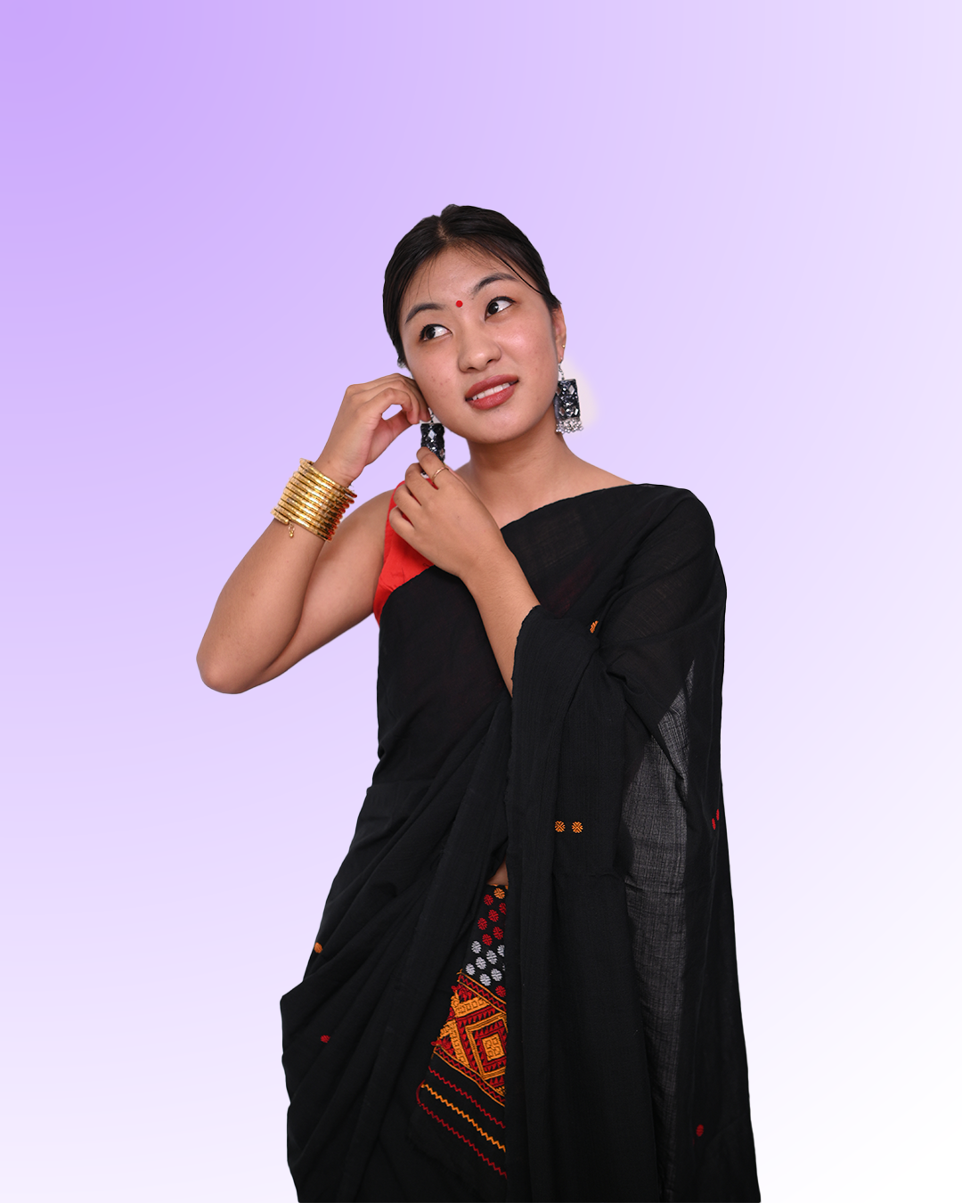 Handcrafted Black Padmini Cotton Mising Mekhela Sador with Unstitched Blouse Piece