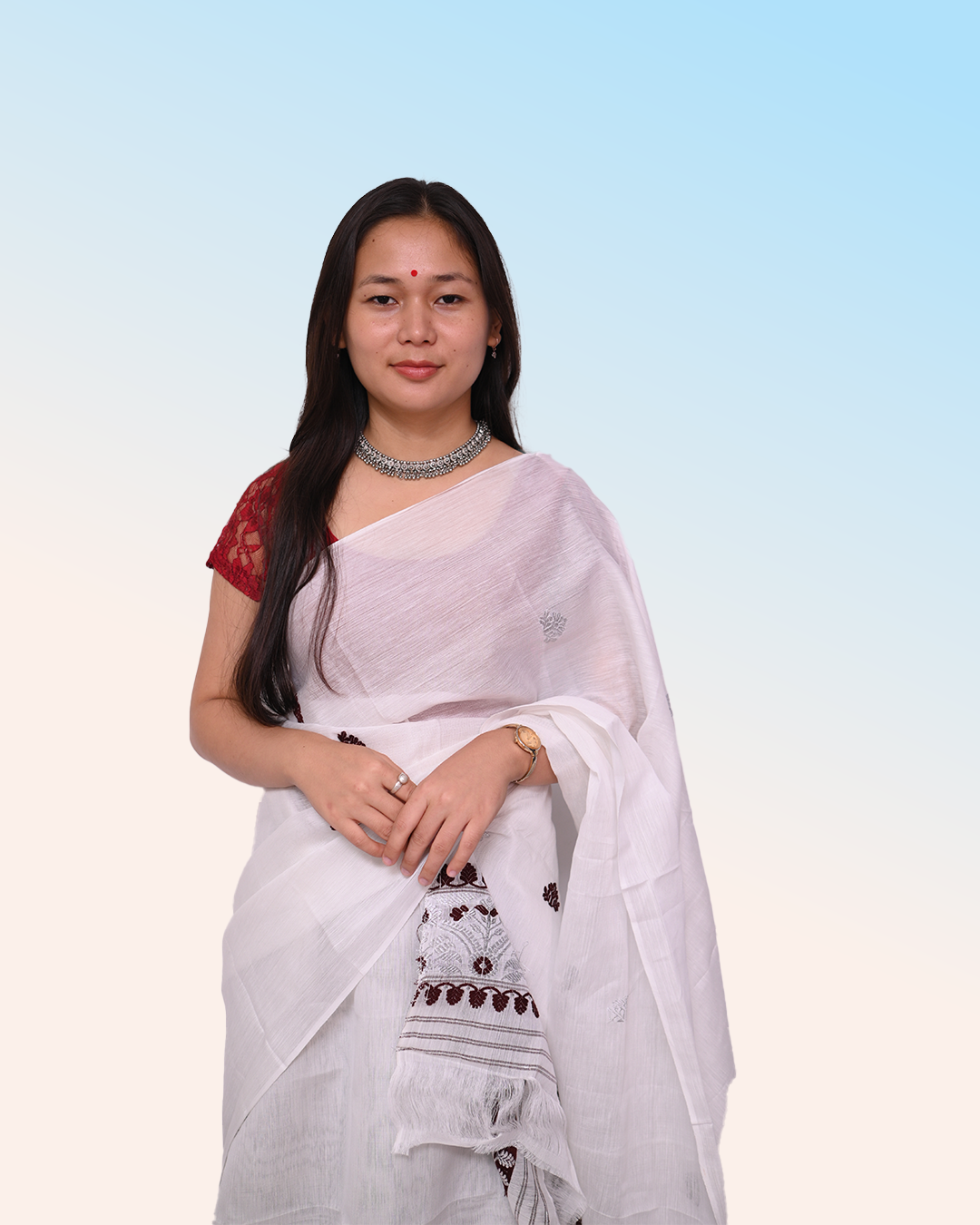 Handcrafted Off-White Nooni Cotton Mekhela Sador with Unstitched Blouse Piece
