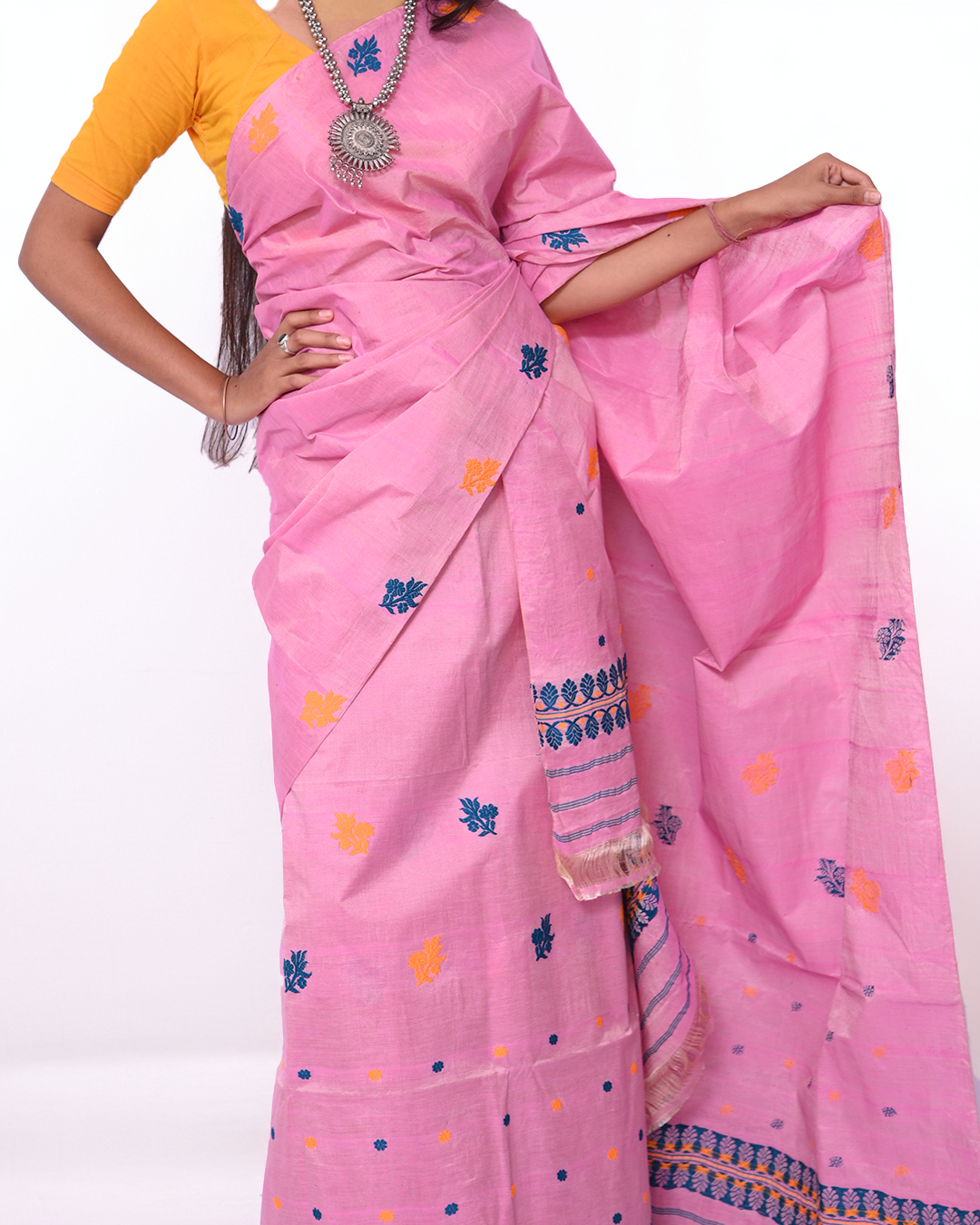 Handcrafted Light Pink Toss-Cotton Mekhela Sador with Unstitched Blouse Piec