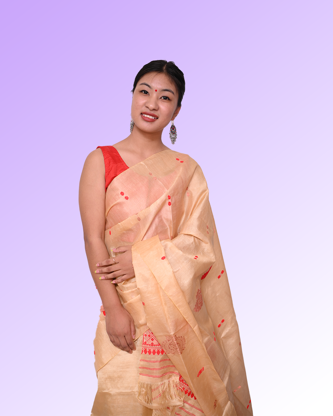 Handcrafted Muga-Colored Blended Tussar Silk Mekhela Sador with Unstitched Blouse Piece