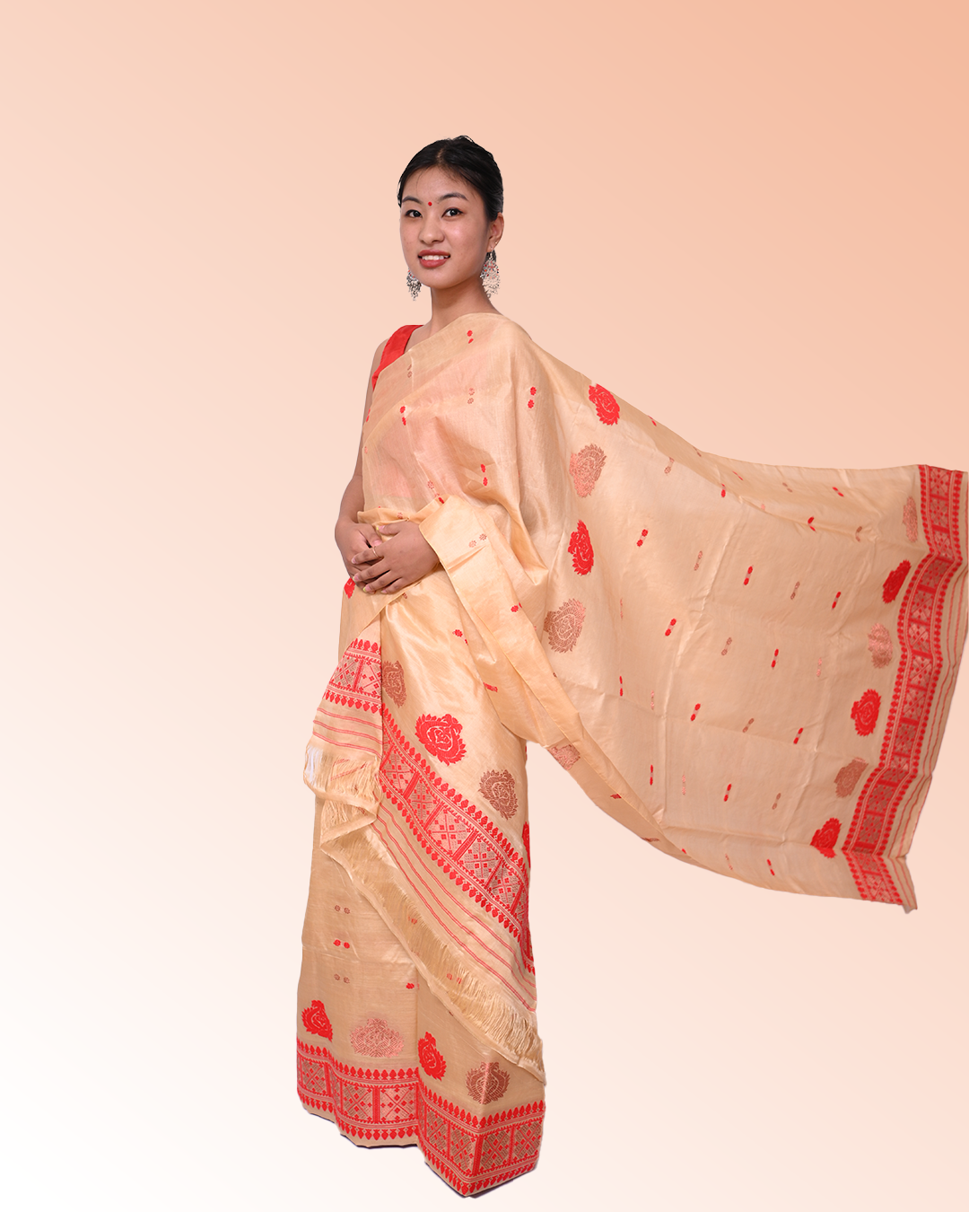 Handcrafted Muga-Colored Blended Tussar Silk Mekhela Sador with Unstitched Blouse Piece