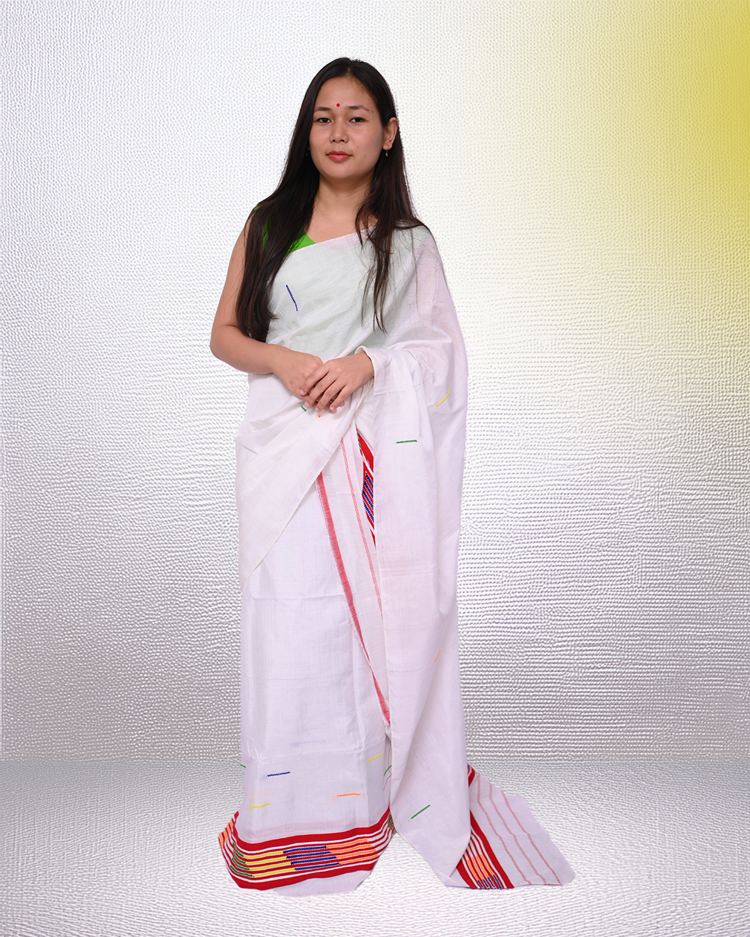 Handcrafted White Dhulai Paat Mekhela Sador