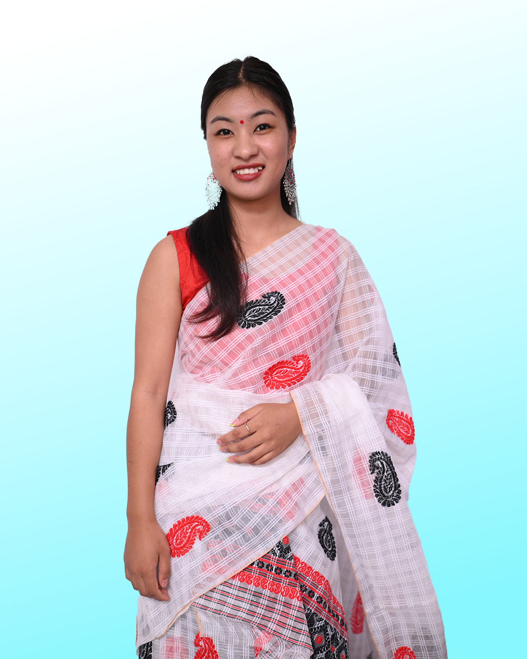 Handcrafted White Premium Kesapat Cotton Mekhela Sador with Unstitched Blouse Piece