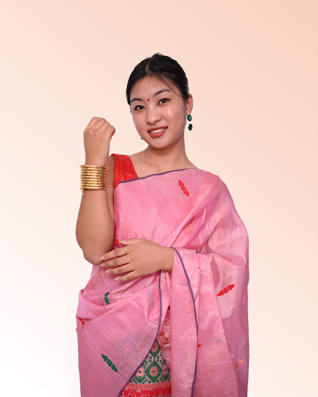 Handcrafted Pink Blended Tussar Silk Mekhela Sador with Unstitched Blouse Piece