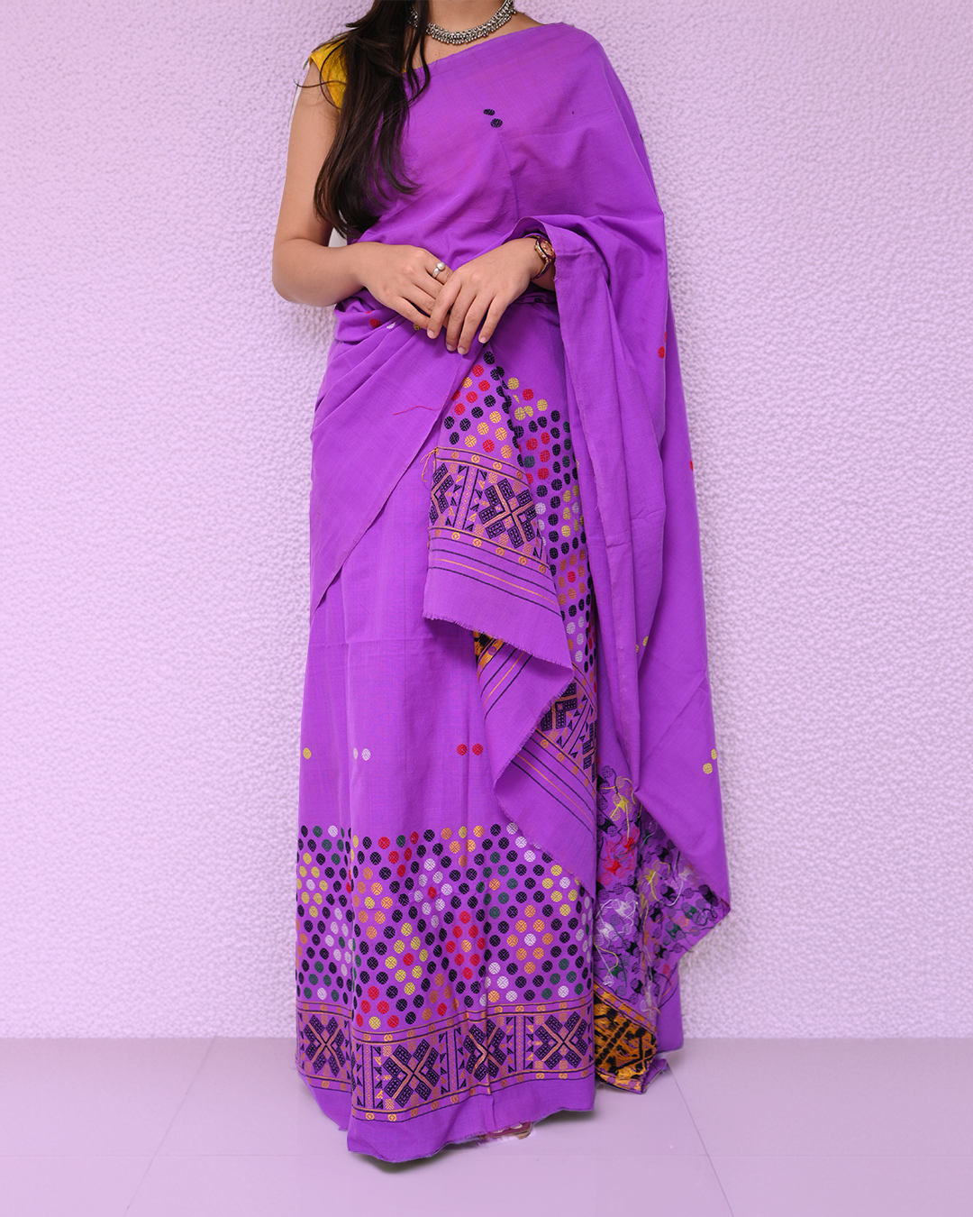 Handcrafted Orchid Purple Padmini Cotton Mekhela Sador – Ready-to-Wear Edition with Unstitched Blouse Piece