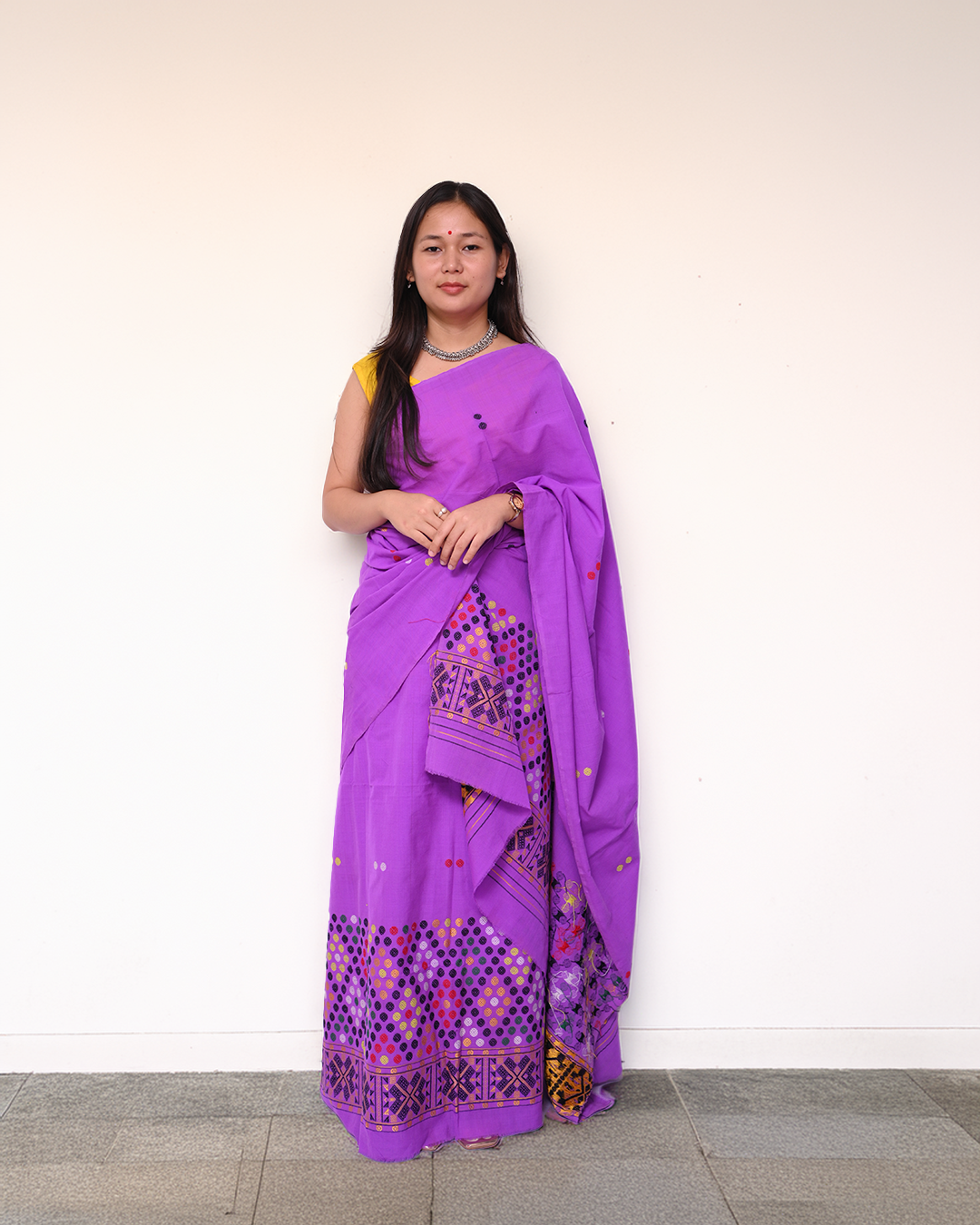 Handcrafted Orchid Purple Padmini Cotton Mekhela Sador – Ready-to-Wear Edition with Unstitched Blouse Piece