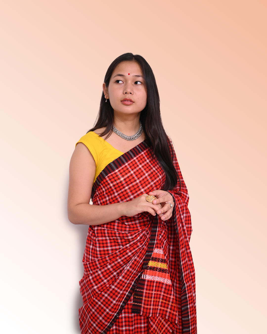 Ready to Wear – Handcrafted Pajok Jura Red & Maroon Padmini Cotton Mekhela Sador with Unstitched Blouse