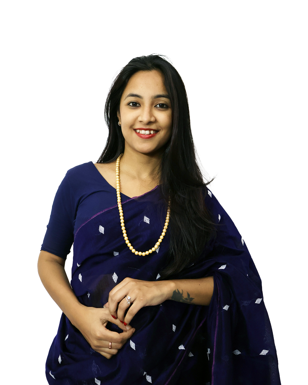 Handcrafted Navy Blue Staple Cotton Mekhela Sador – Ready-to-Wear Edition with Unstitched Blouse Piece