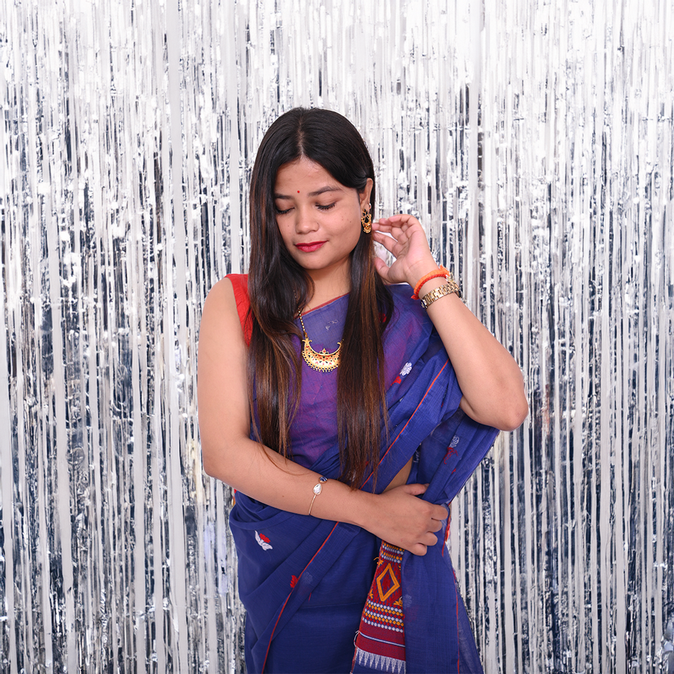 Handcrafted Royal Indigo Wash Cotton Mekhela Sador – Ready-to-Wear Edition with Unstitched Blouse Piece