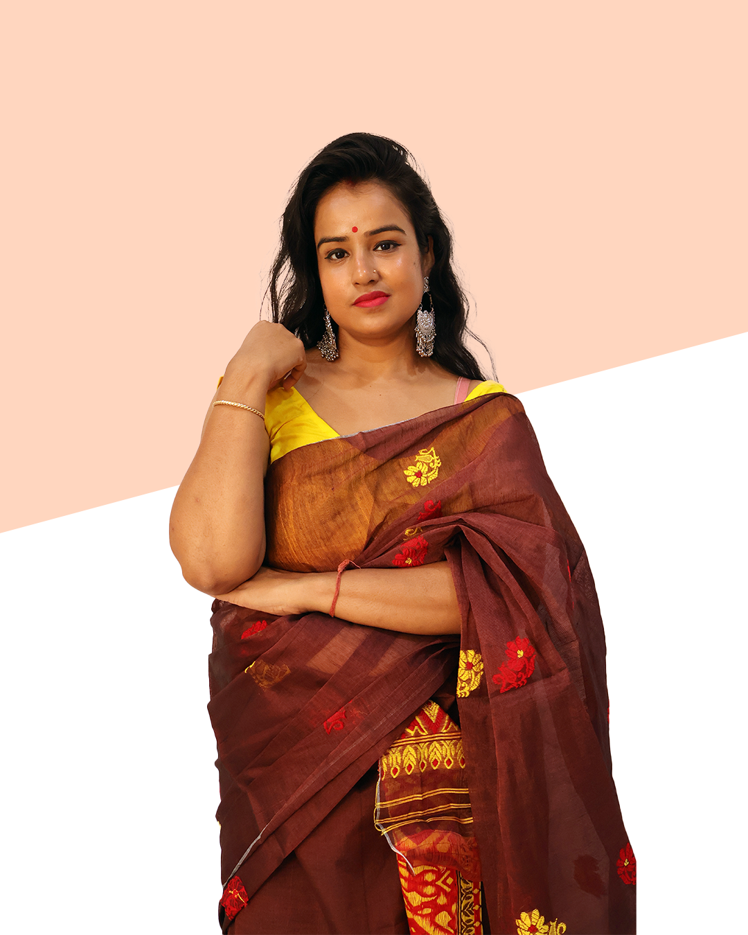 Handcrafted Maroon-Golden Wash Cotton Mekhela Sador – Ready-to-Wear Edition with Unstitched Blouse Piece