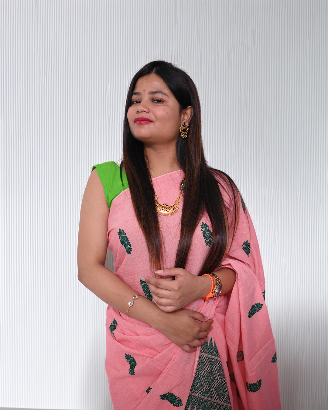 Handcrafted Muted Pink Masrised Cotton Mekhela Sador with Unstitched Blouse Piece