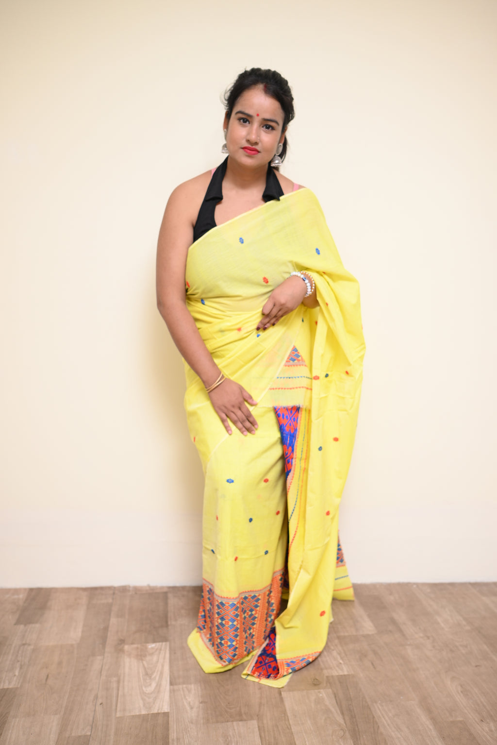 Padmini Sunshine – Yellow Handwoven Padmini Mekhela Sador with Missing Jura Motifs (Ready to Wear)
