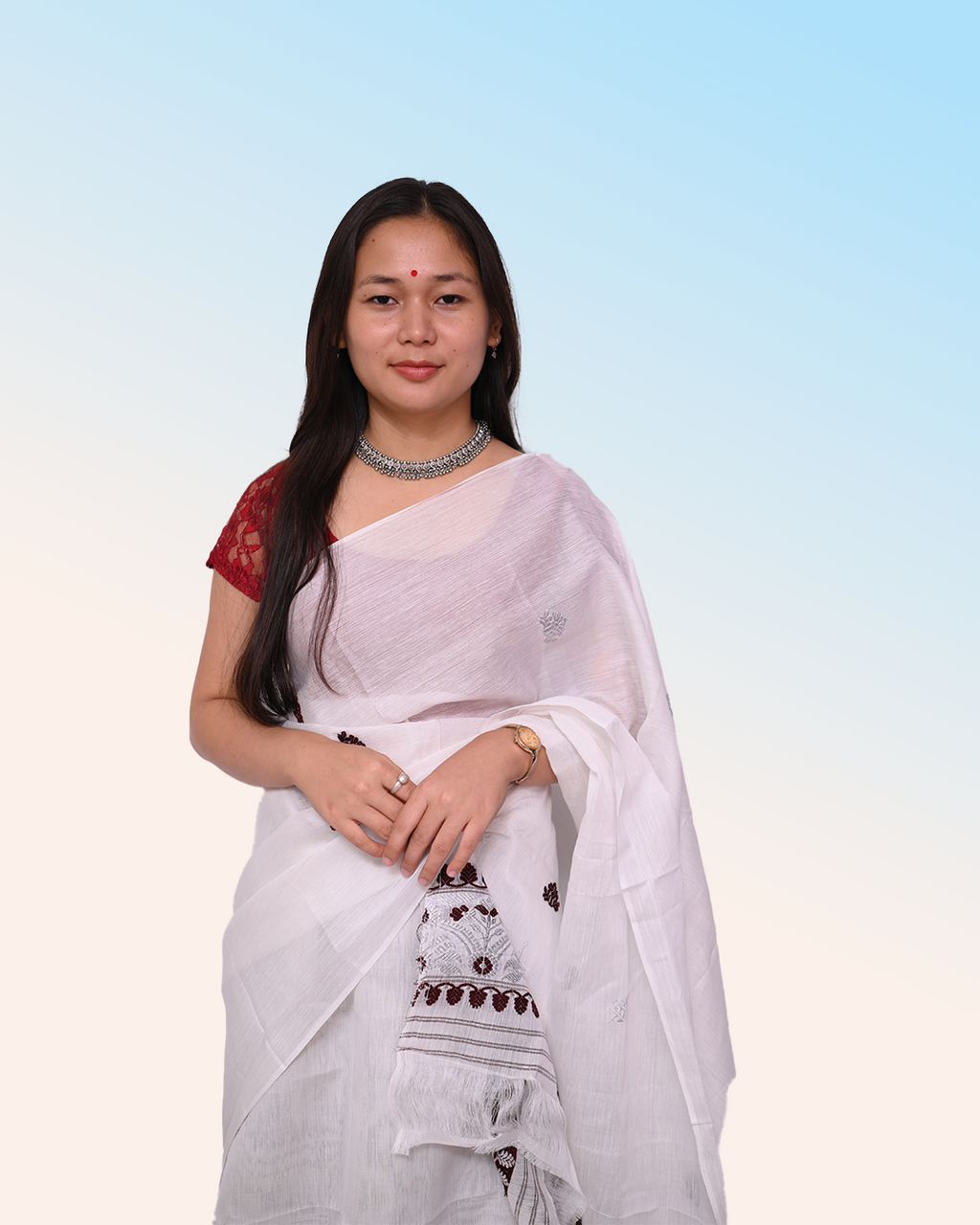 Handcrafted Off-White Nooni Cotton Mekhela Sador with Unstitched Blouse Piece