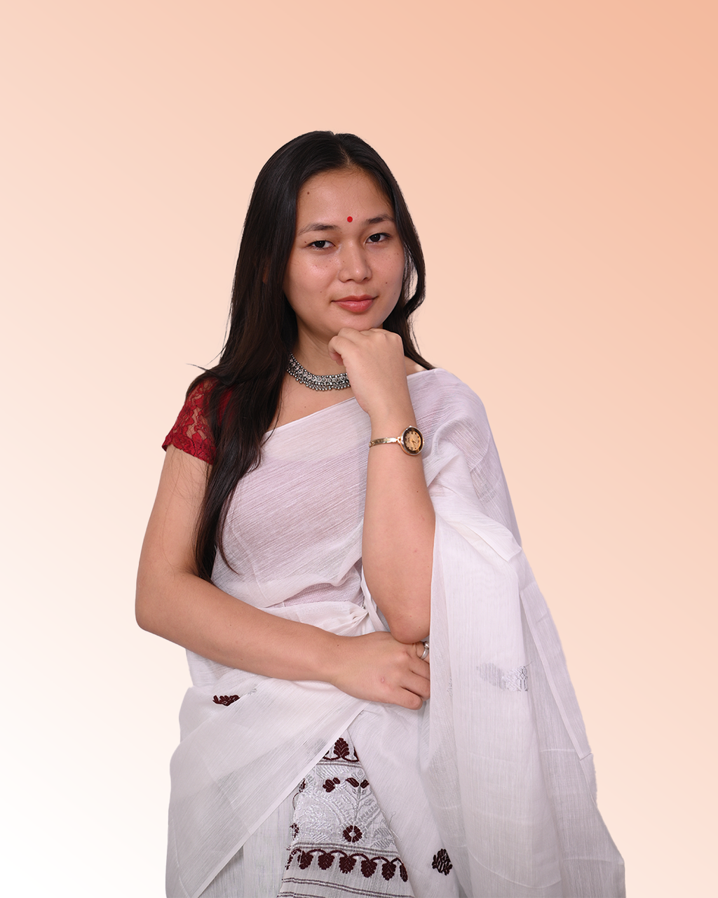 Handcrafted Off-White Nooni Cotton Mekhela Sador with Unstitched Blouse Piece