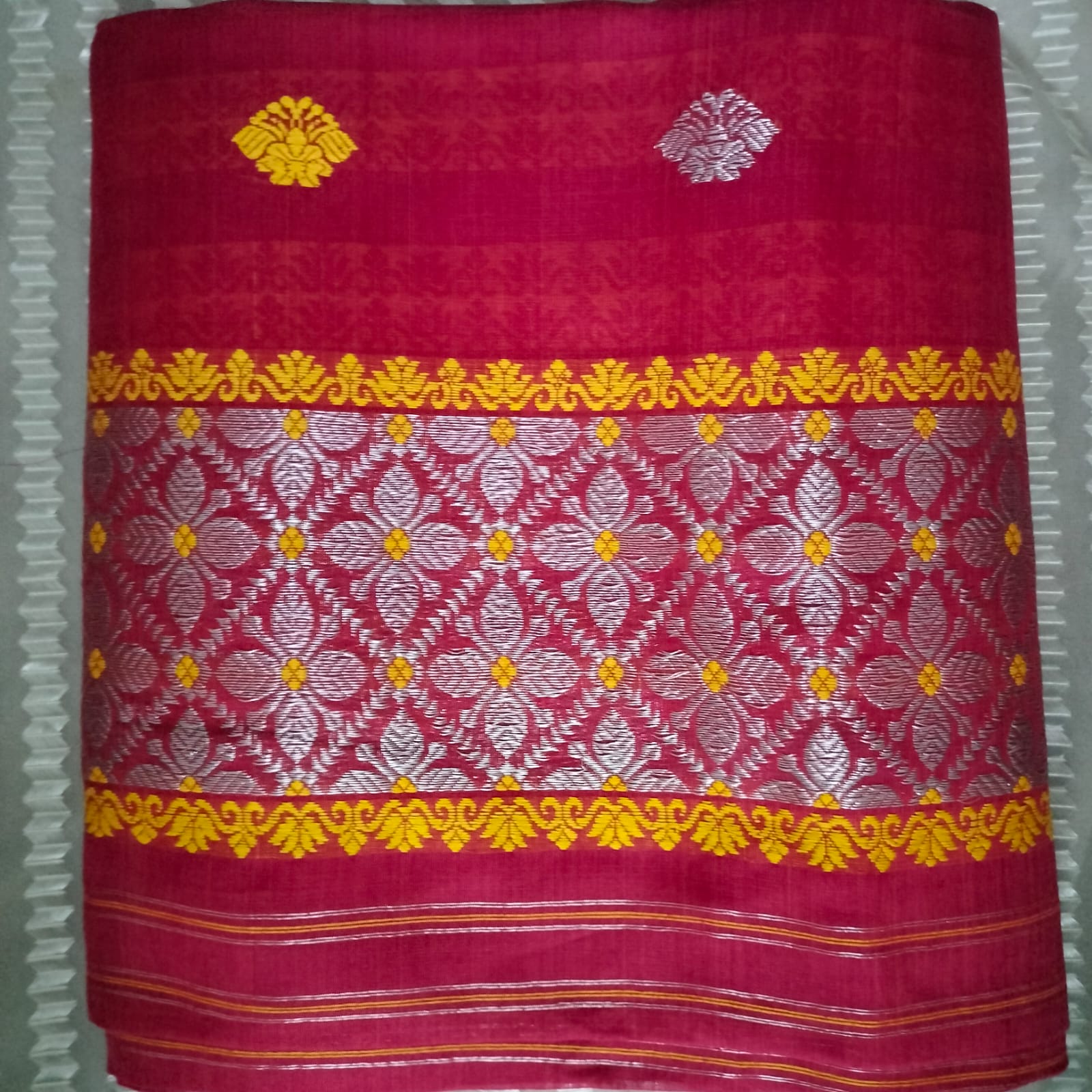 Handcrafted Maroon Nuni Cotton Mekhela Sador with Unstitched Blouse Piece