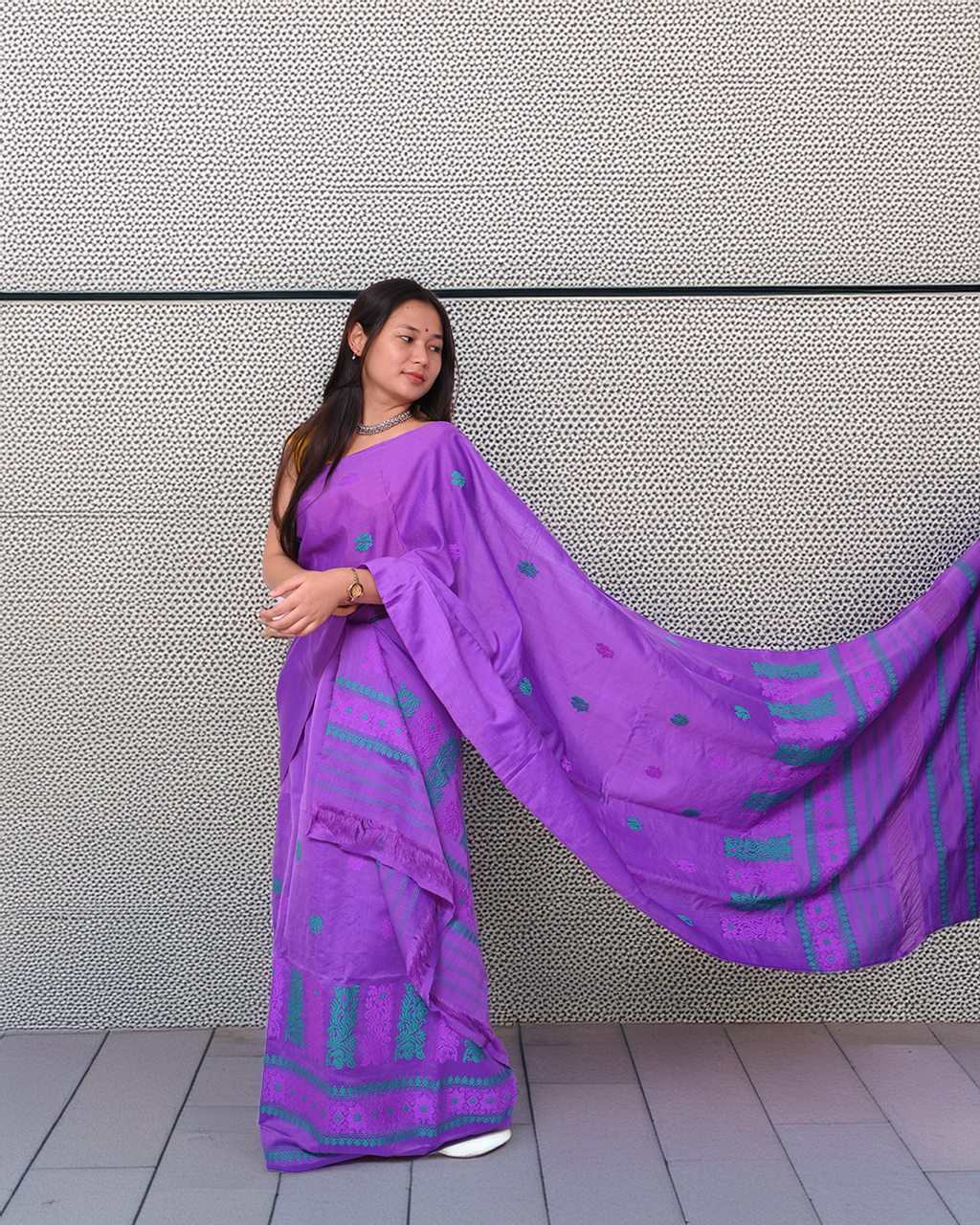 Handcrafted Royal Purple Kesapat Cotton Mekhela Sador with Unstitched Blouse Piece