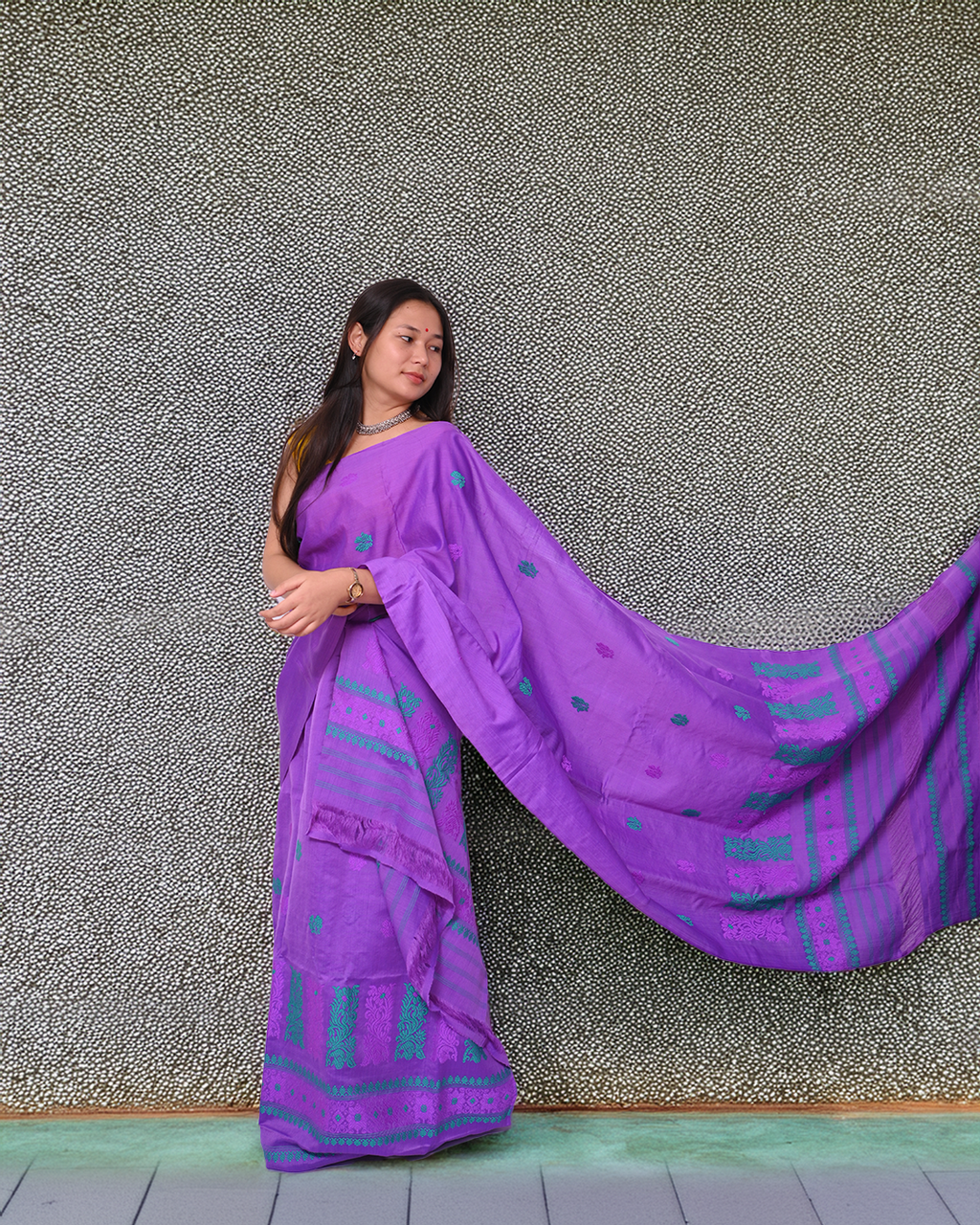 Handcrafted Royal Purple Kesapat Cotton Mekhela Sador with Unstitched Blouse Piece