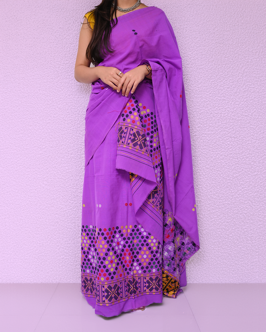 Handcrafted Orchid Purple Padmini Cotton Mekhela Sador – Ready-to-Wear Edition with Unstitched Blouse Piece