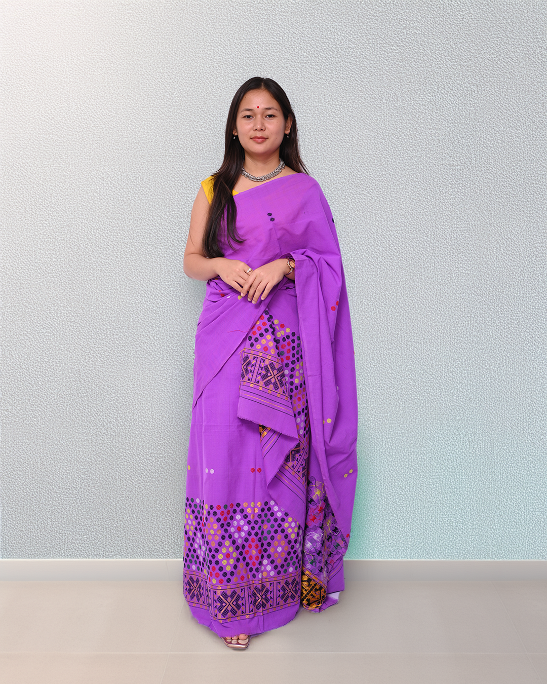 Handcrafted Orchid Purple Padmini Cotton Mekhela Sador – Ready-to-Wear Edition with Unstitched Blouse Piece