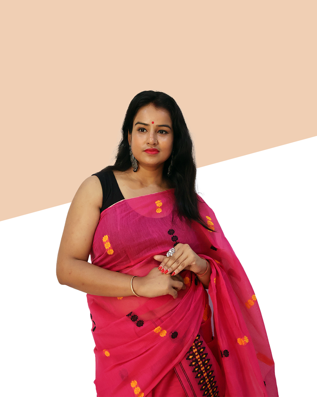 Handwoven Hot Pink Wash Cotton Mekhela Sador – Ready-to-Wear Edition with Unstitched Blouse Piece