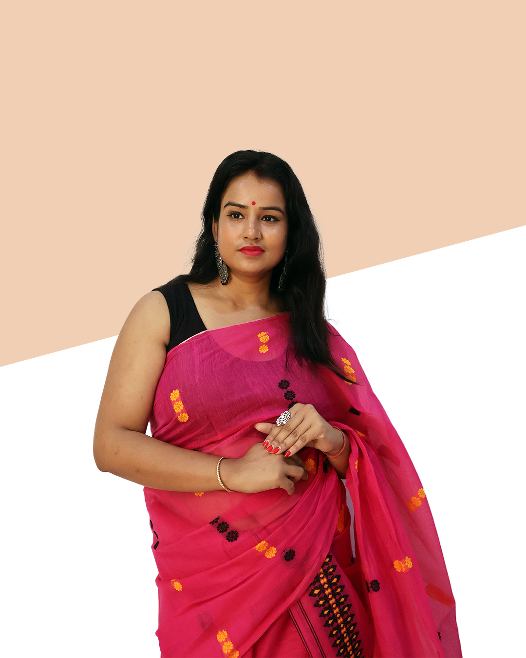 Handwoven Hot Pink Wash Cotton Mekhela Sador – Ready-to-Wear Edition with Unstitched Blouse Piece