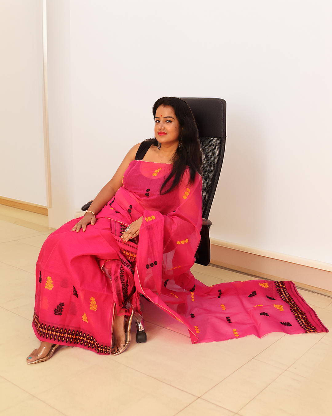 Handwoven Hot Pink Wash Cotton Mekhela Sador – Ready-to-Wear Edition with Unstitched Blouse Piece