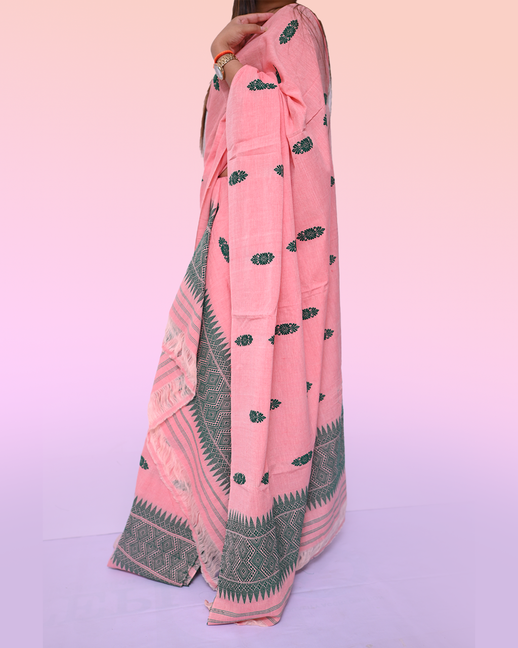 Handcrafted Muted Pink Masrised Cotton Mekhela Sador with Unstitched Blouse Piece