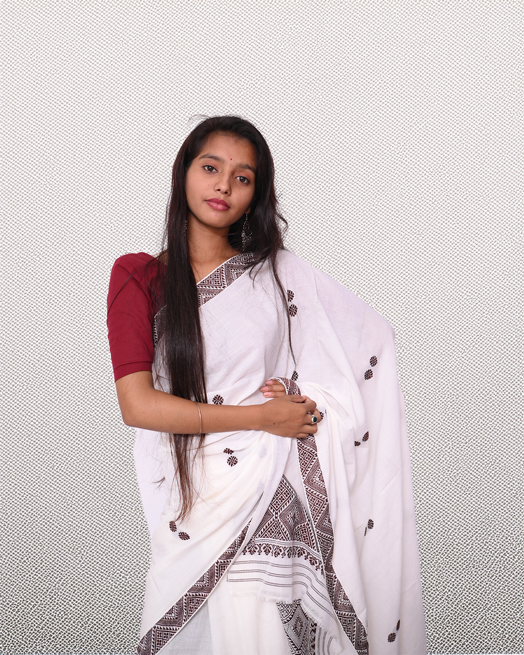 Handcrafted White Padmini Cotton Mekhela Sador with Unstitched Blouse Piece