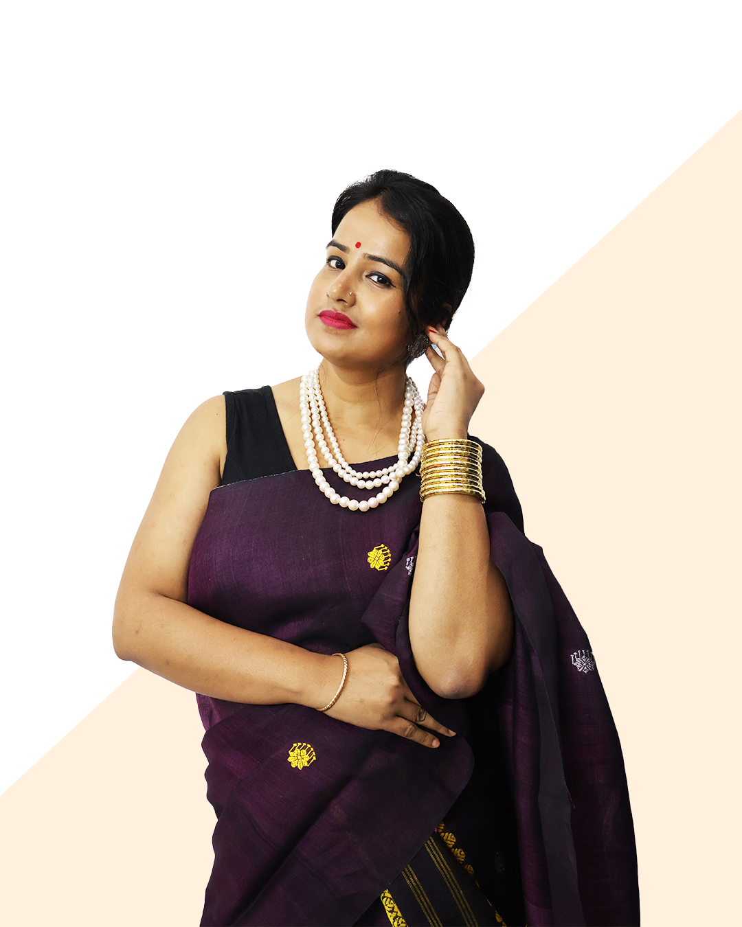 Handcrafted Dark Plum Nooni Cotton Mekhela Sador with Unstitched Blouse Piece